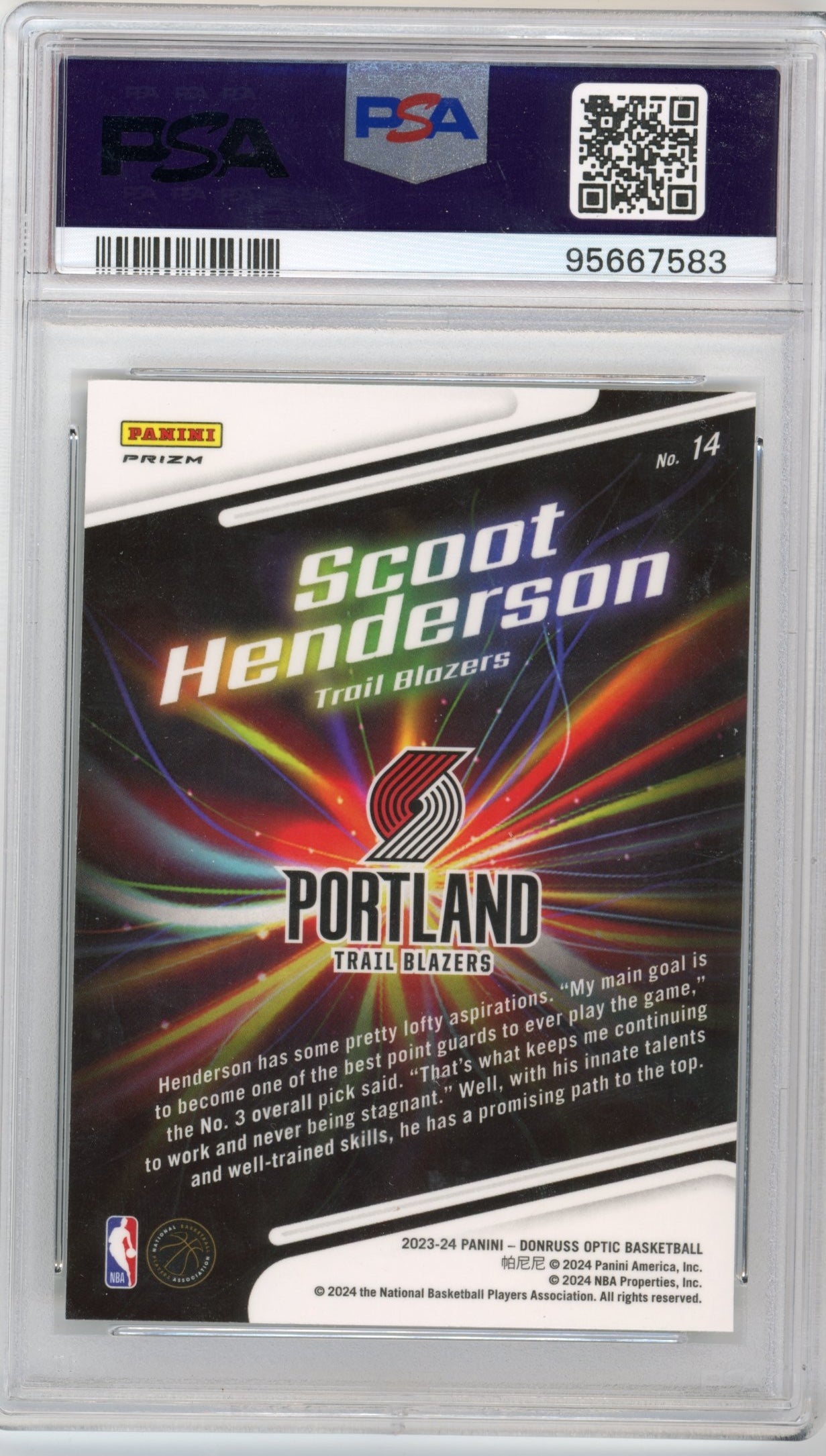 2023 Donruss Optic Scoot Henderson RC #14 - PSA 10 Lights Out Holo Trailblazers
