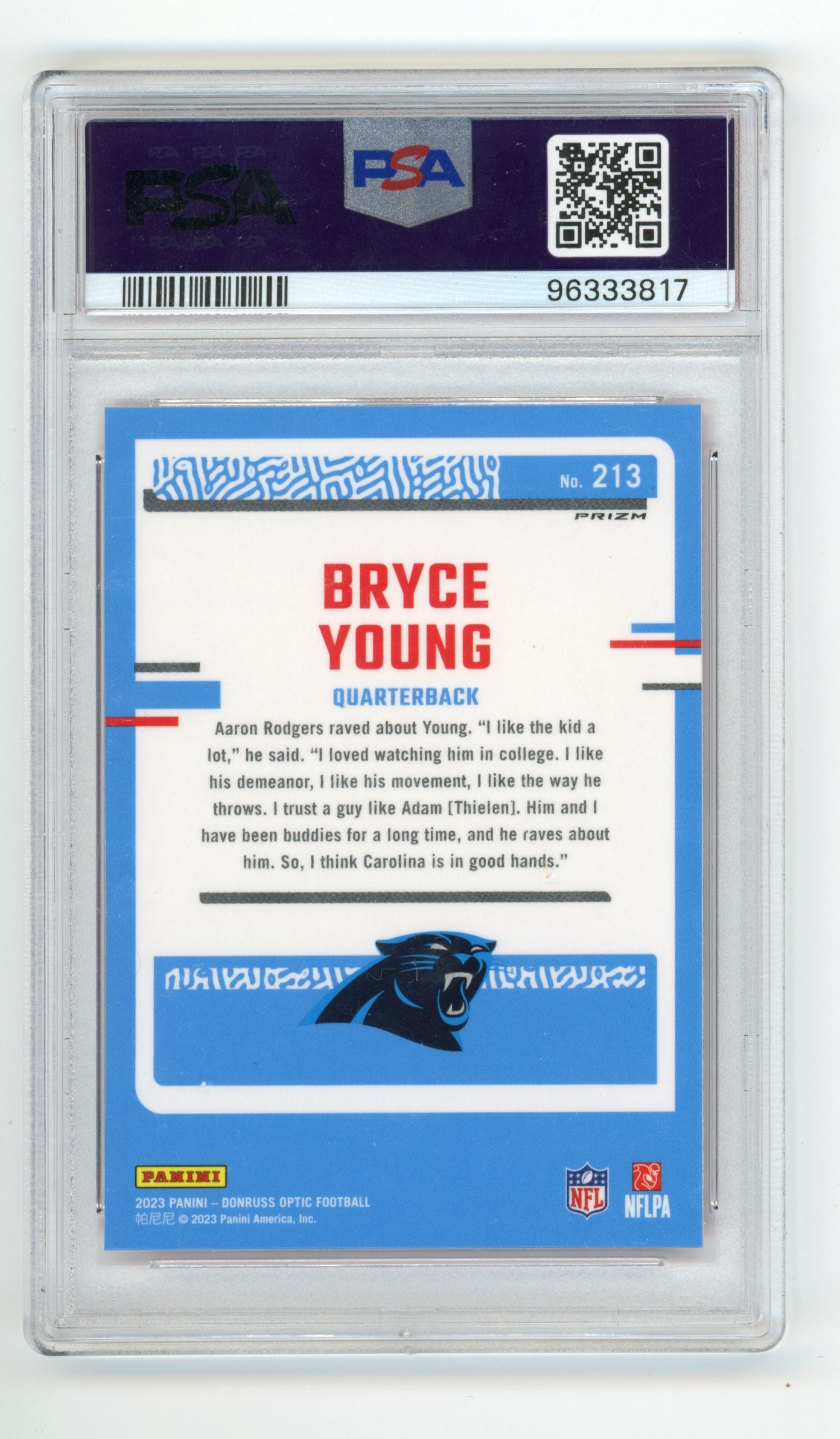 2023 Donruss Optic Bryce Young Rated Rookie RC #213 - PSA 10 Pink Panthers