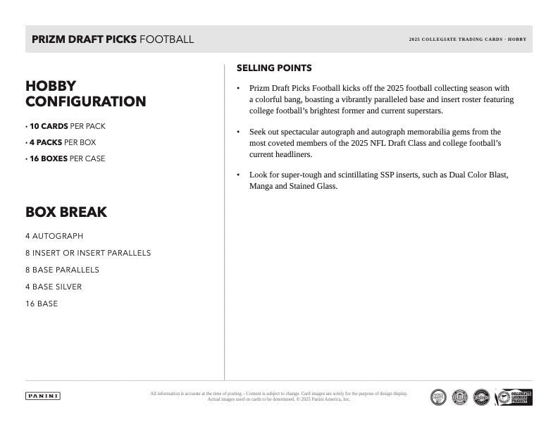 2025 Prizm Draft Picks Collegiate Football Hobby Box