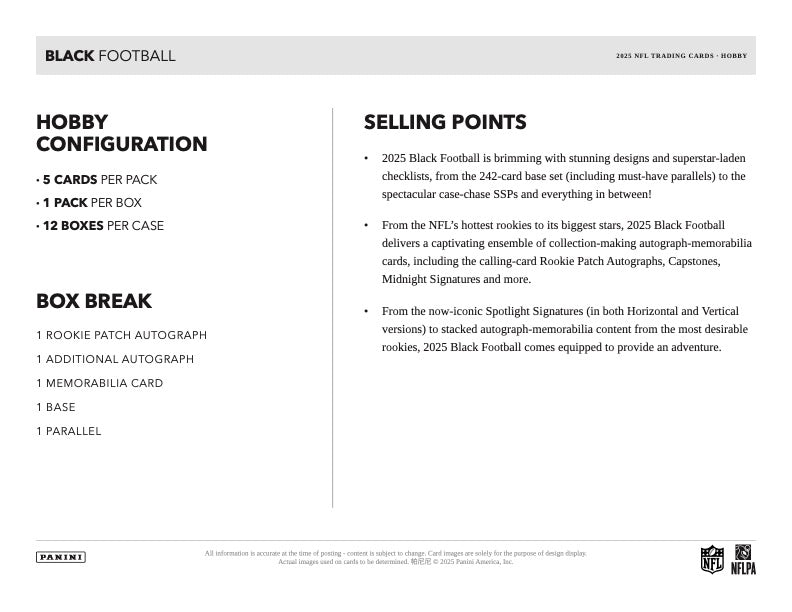 PRESALE - 2025 Panini Black Football Hobby Box