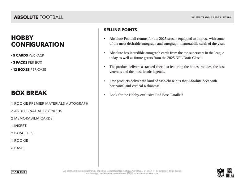 PRESALE - 2025 Panini Absolute Football Hobby Box