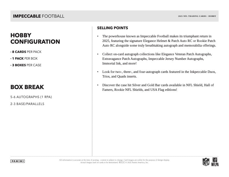 PRESALE - 2025 Panini Impeccable Football Hobby Box