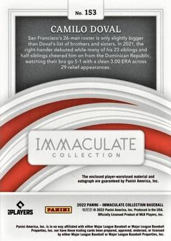 2022 Panini Immaculate Collection #153 Camilo Doval #/75 Rookie Giants