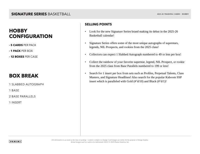 PRESALE - 2025-26 Panini Signature Series Basketball Hobby Box