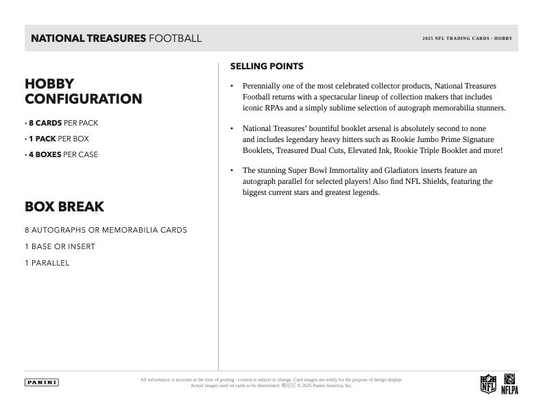PRESALE - 2025 Panini National Treasures Football Hobby Box