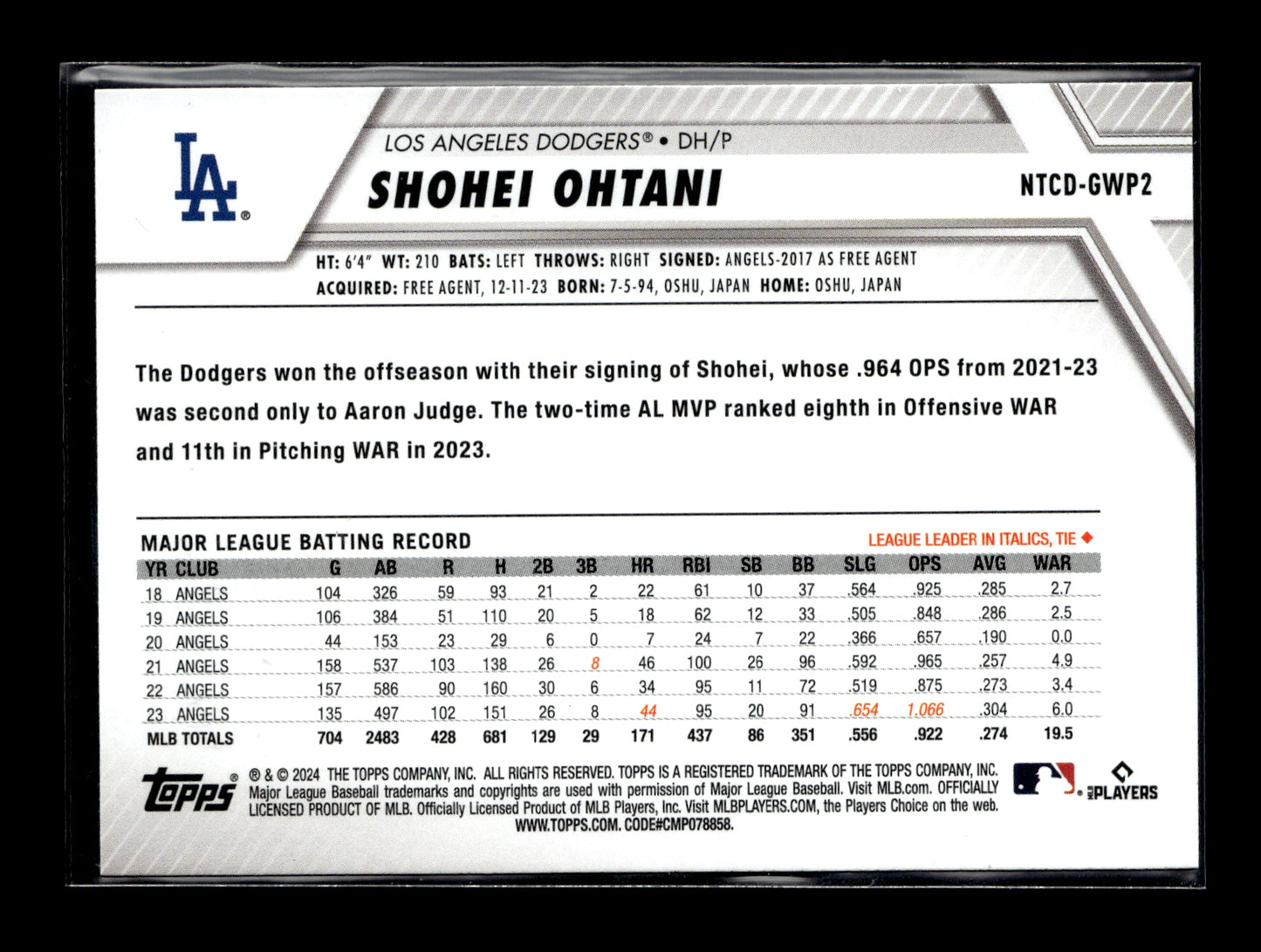 2024 Topps Trading Card Day Shohei Ohtani #NTCD-GWP2 Gift with Purchase Los Angeles Dodgers