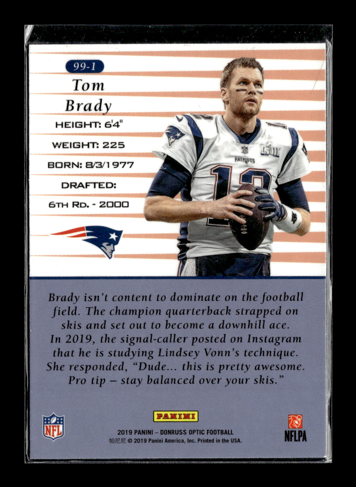 2019 Donruss Optic Tom Brady #99-1 1999 Tribute New England Patriots