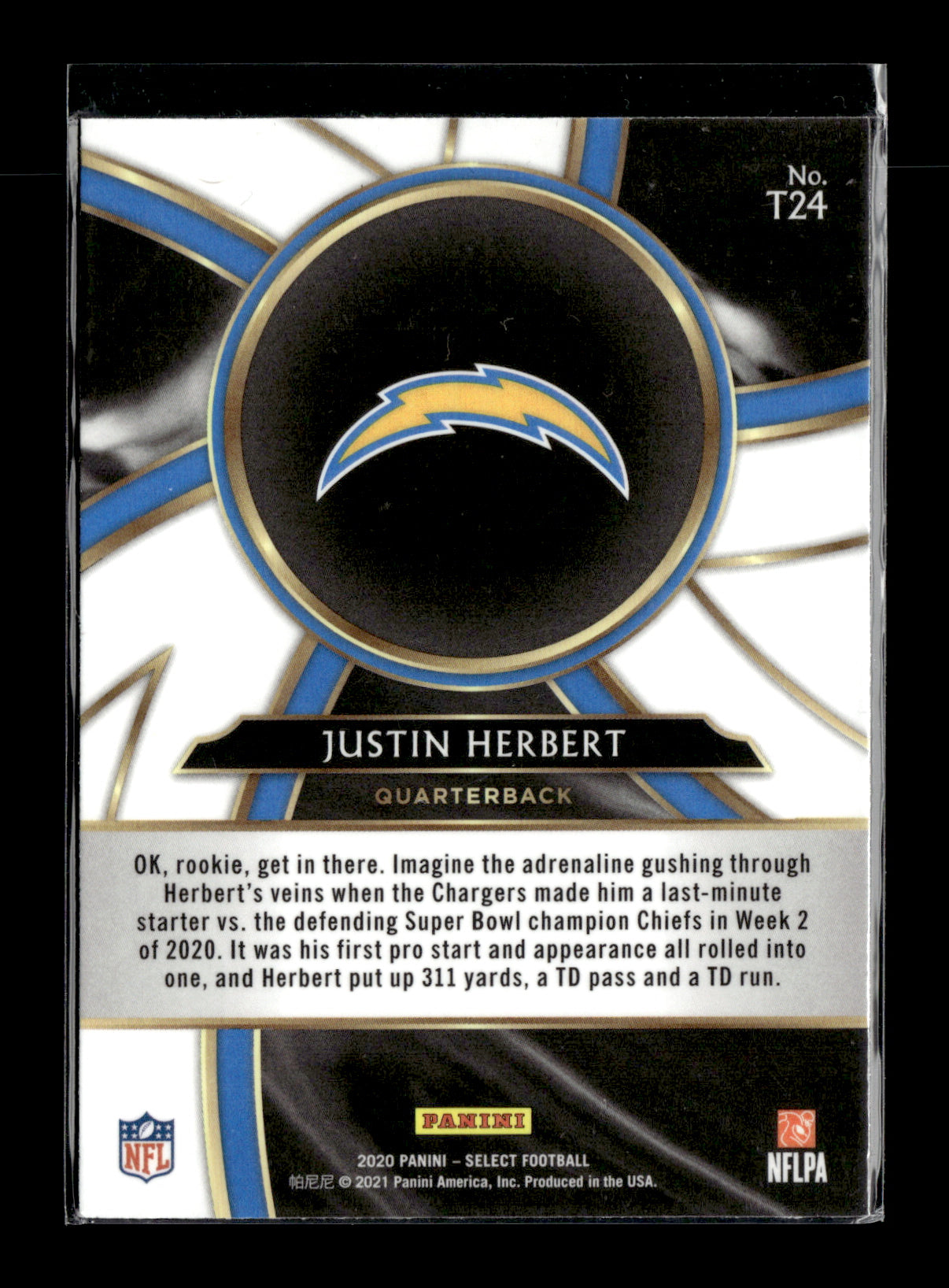 2020 Panini Select Justin Herbert #T24 Turbocharged Los Angeles Chargers