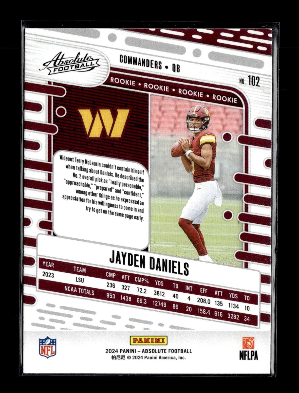 2024 Panini Absolute Jayden Daniels #102 #/350 Washington Commanders