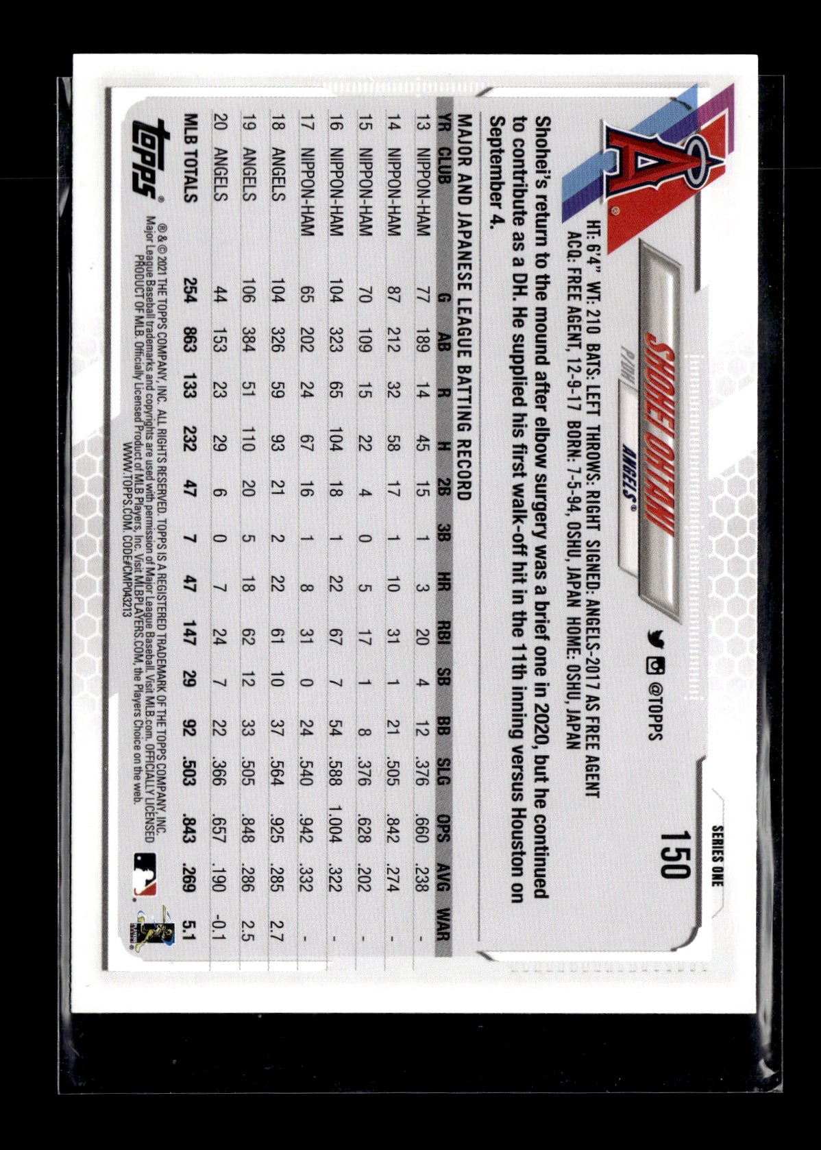 2021 Topps Shohei Ohtani #150 582 Montgomery Los Angeles Angels