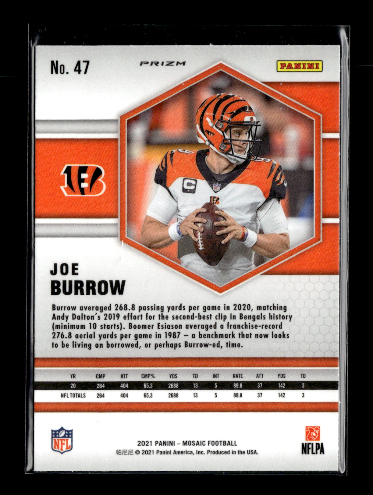 2021 Panini Mosaic Joe Burrow #47 Prizm Red Cincinnati Bengals