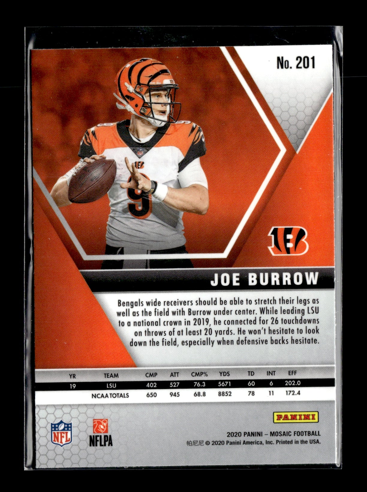 2020 Panini Mosaic Joe Burrow #201 Cincinnati Bengals