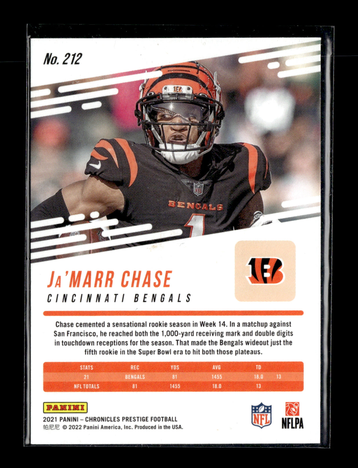 2021 Panini Chronicles Ja'Marr Chase #212 Prestige Rookies Update Cincinnati Bengals