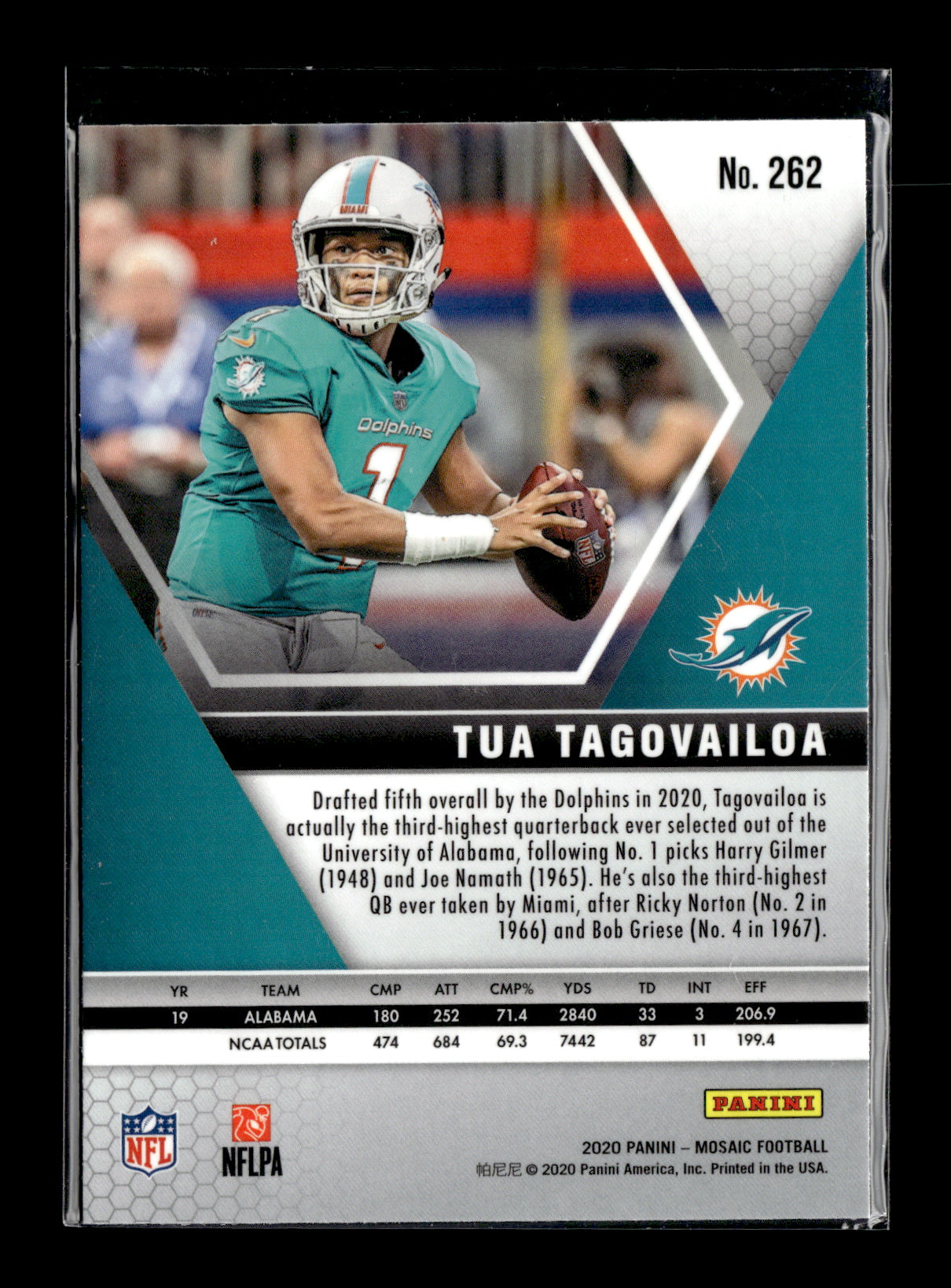 2020 Panini Mosaic Tua Tagovailoa #262 Miami Dolphins