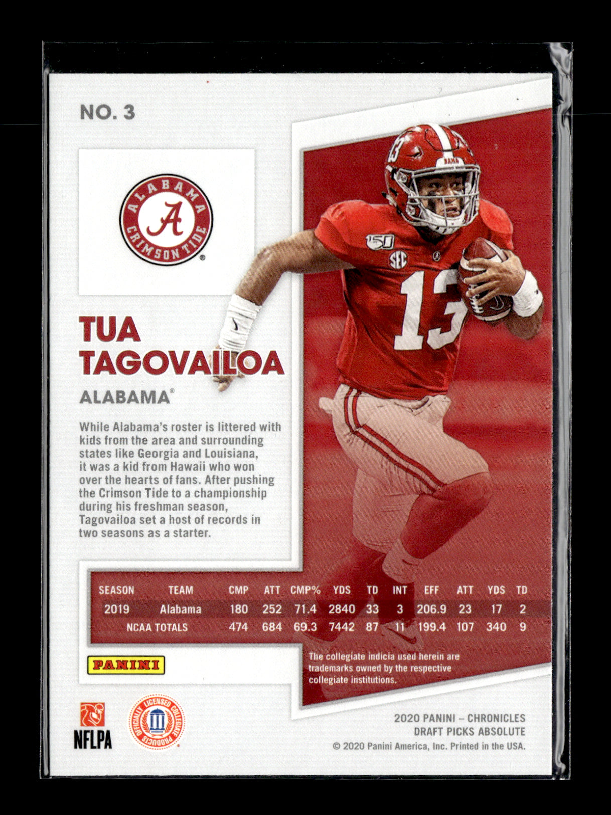 2020 Panini Chronicles Draft Picks Tua Tagovailoa #3 Absolute Rookies Spectrum Alabama Crimson Tide