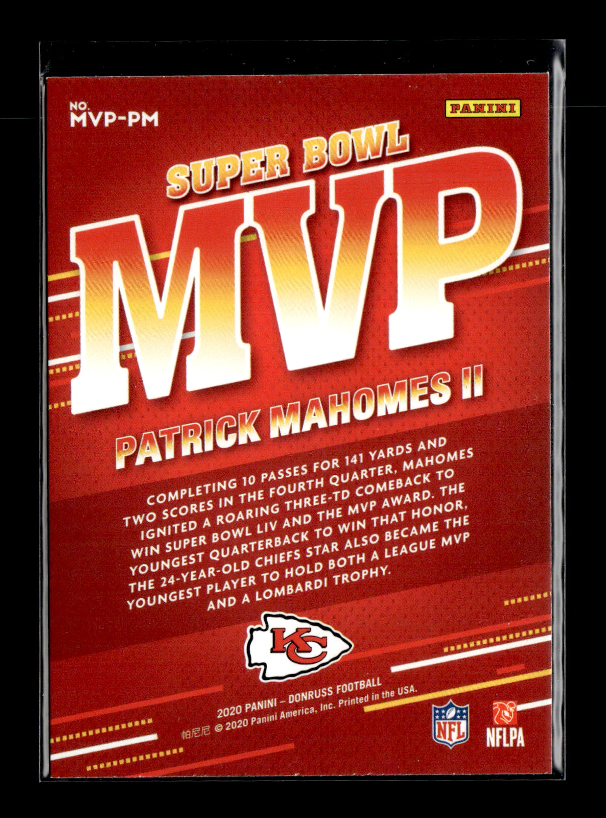 2020 Donruss Patrick Mahomes II #MVP-PM Super Bowl MVP Kansas City Chiefs