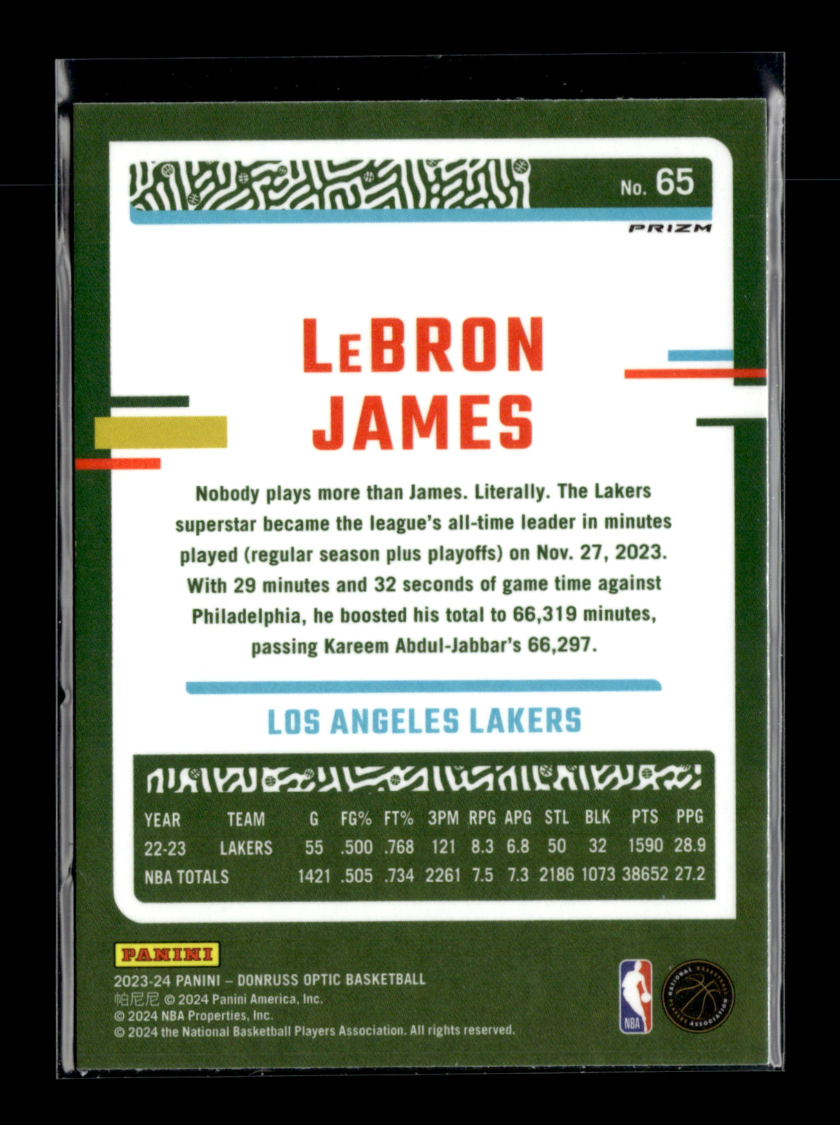 2023-24 Donruss Optic LeBron James #65 Holo Los Angeles Lakers