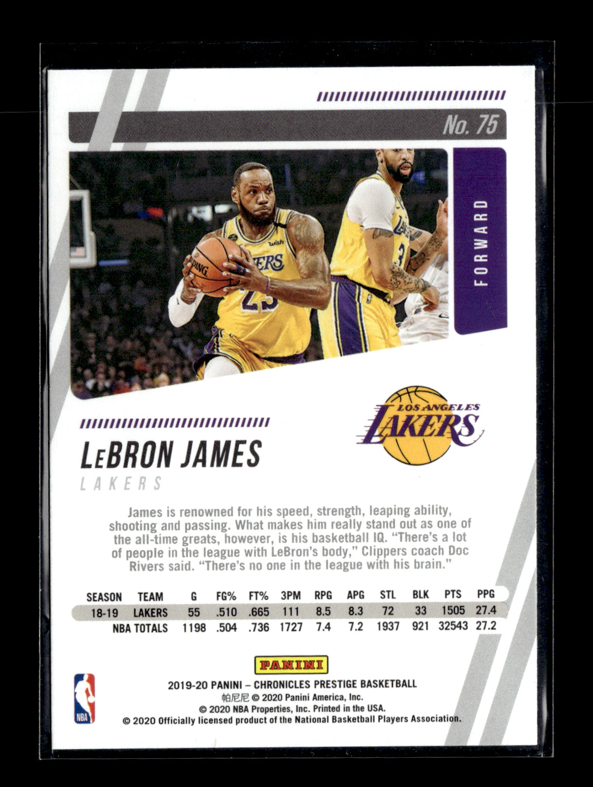 2019-20 Panini Chronicles LeBron James #75 Blue #/99 Los Angeles Lakers