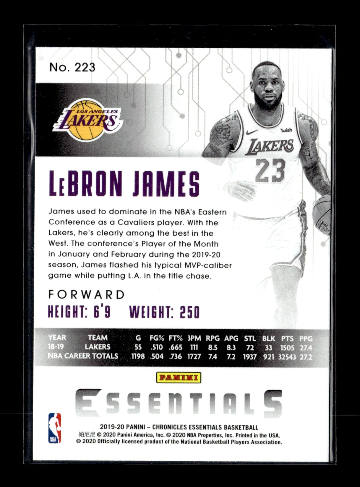 2019-20 Panini Chronicles LeBron James #223 Los Angeles Lakers