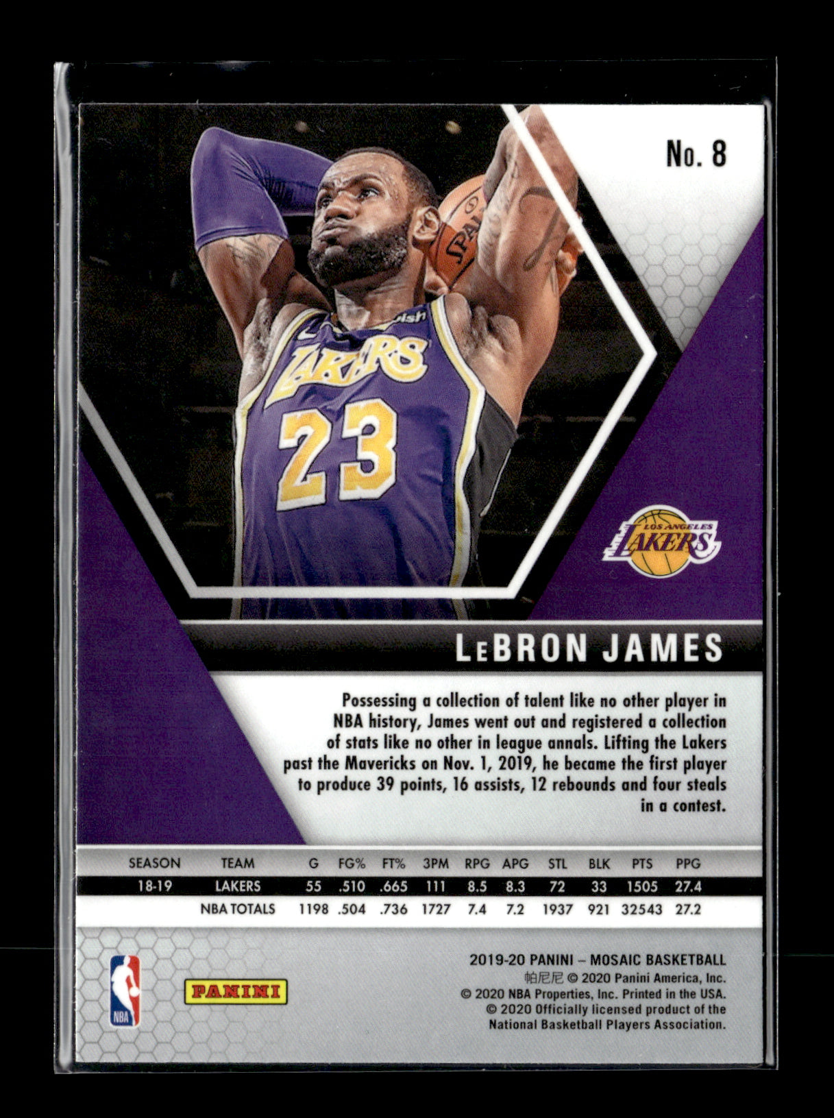 2019-20 Panini Mosaic LeBron James #8 Los Angeles Lakers