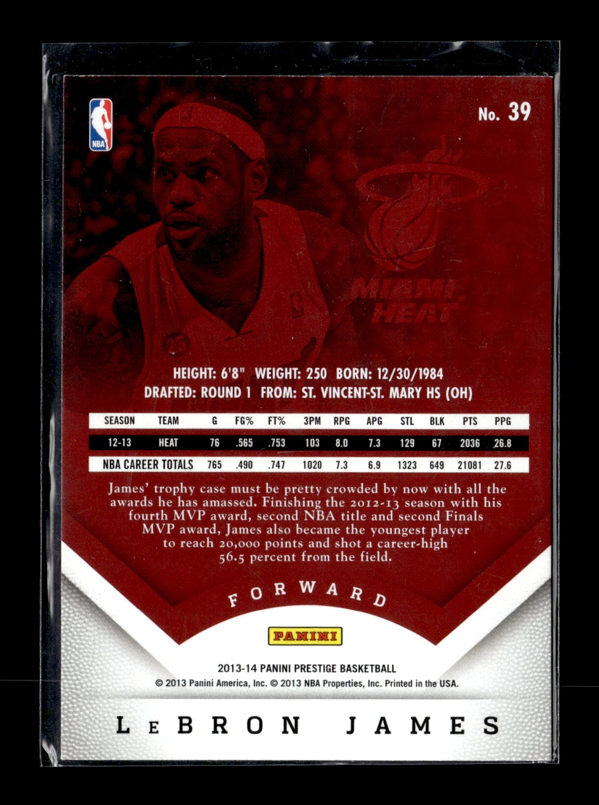 2013-14 Panini Prestige LeBron James #39 Miami Heat