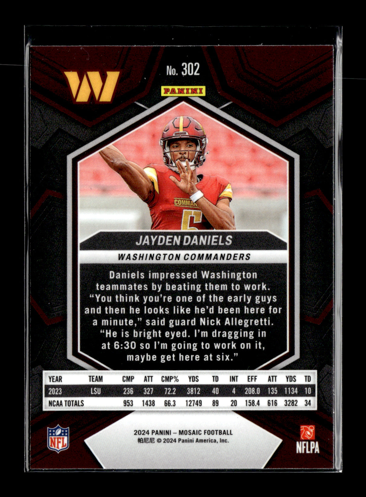 2024 Panini Mosaic Jayden Daniels #302 Washington Commanders