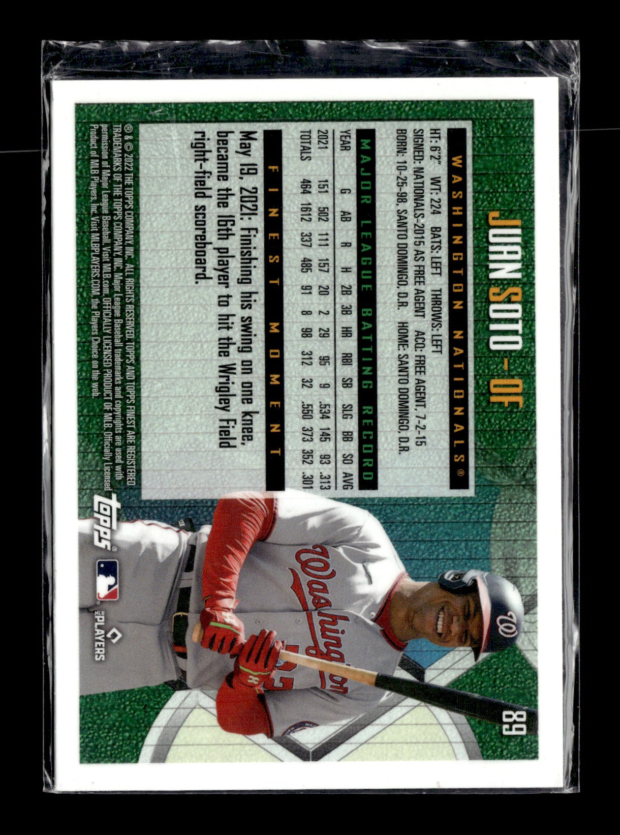 2022 Topps Finest Flashbacks Juan Soto #89 Washington Nationals
