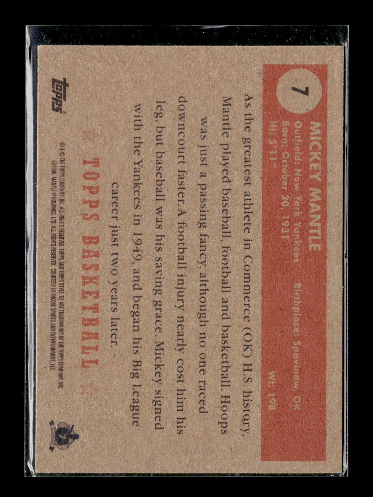 2005-06 Topps 1952 Style Mickey Mantle #7 New York Yankees