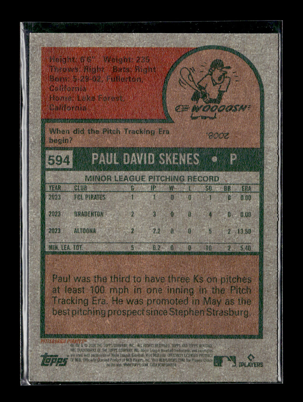 2024 Topps Heritage Paul Skenes #594 Pittsburgh Pirates
