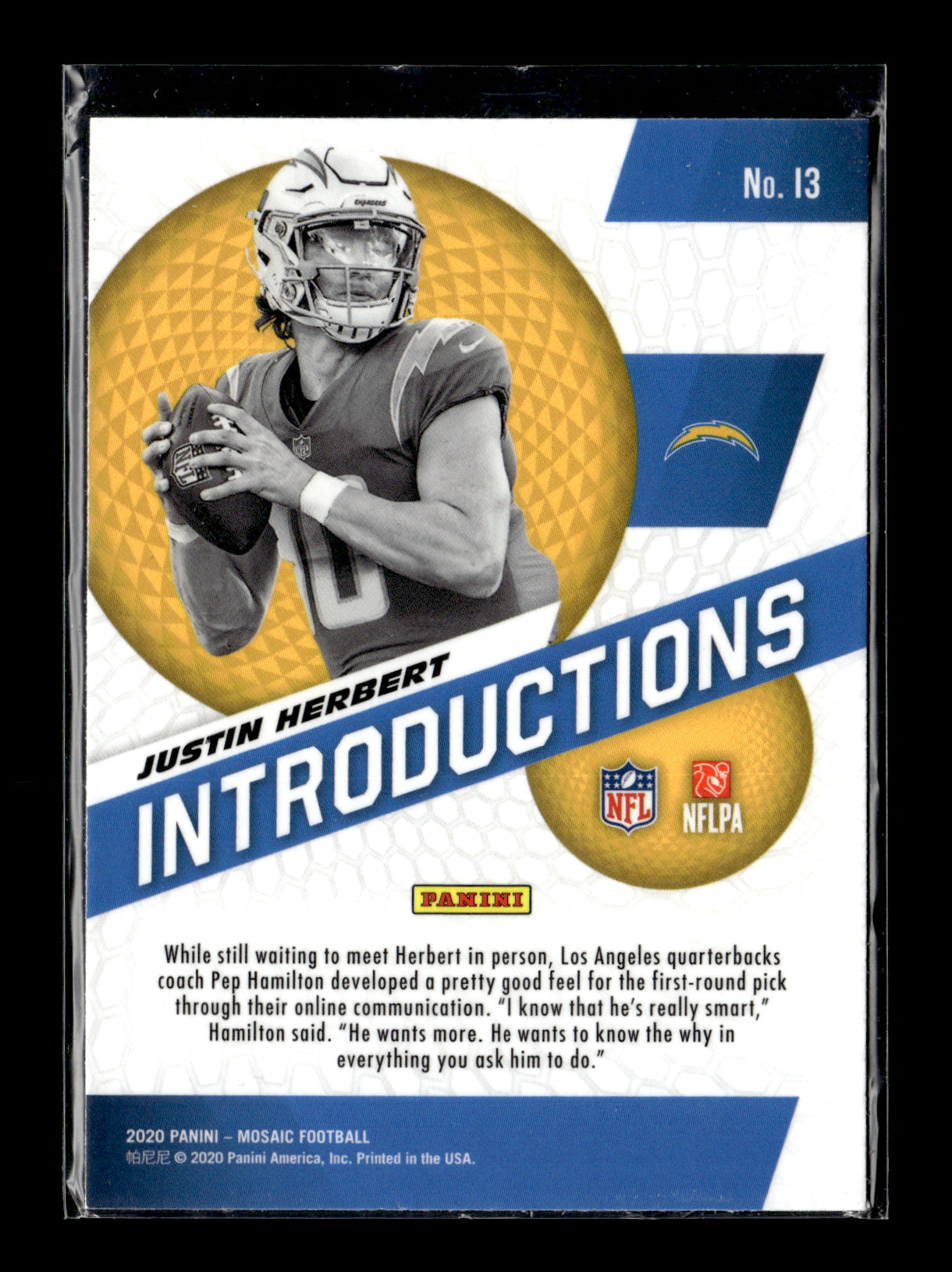 2020 Panini Mosaic Justin Herbert #I3 Introductions Los Angeles Chargers