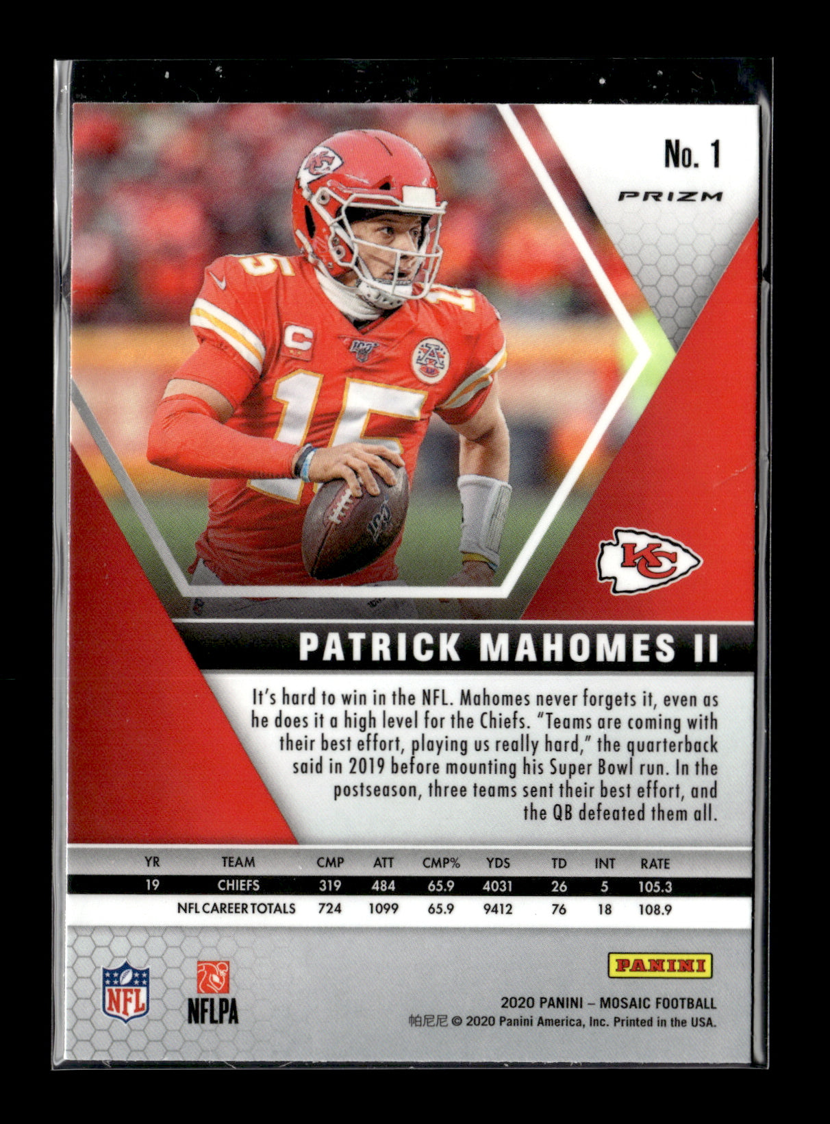 2020 Panini Mosaic Patrick Mahomes II #1 Prizm Camo Pink Kansas City Chiefs