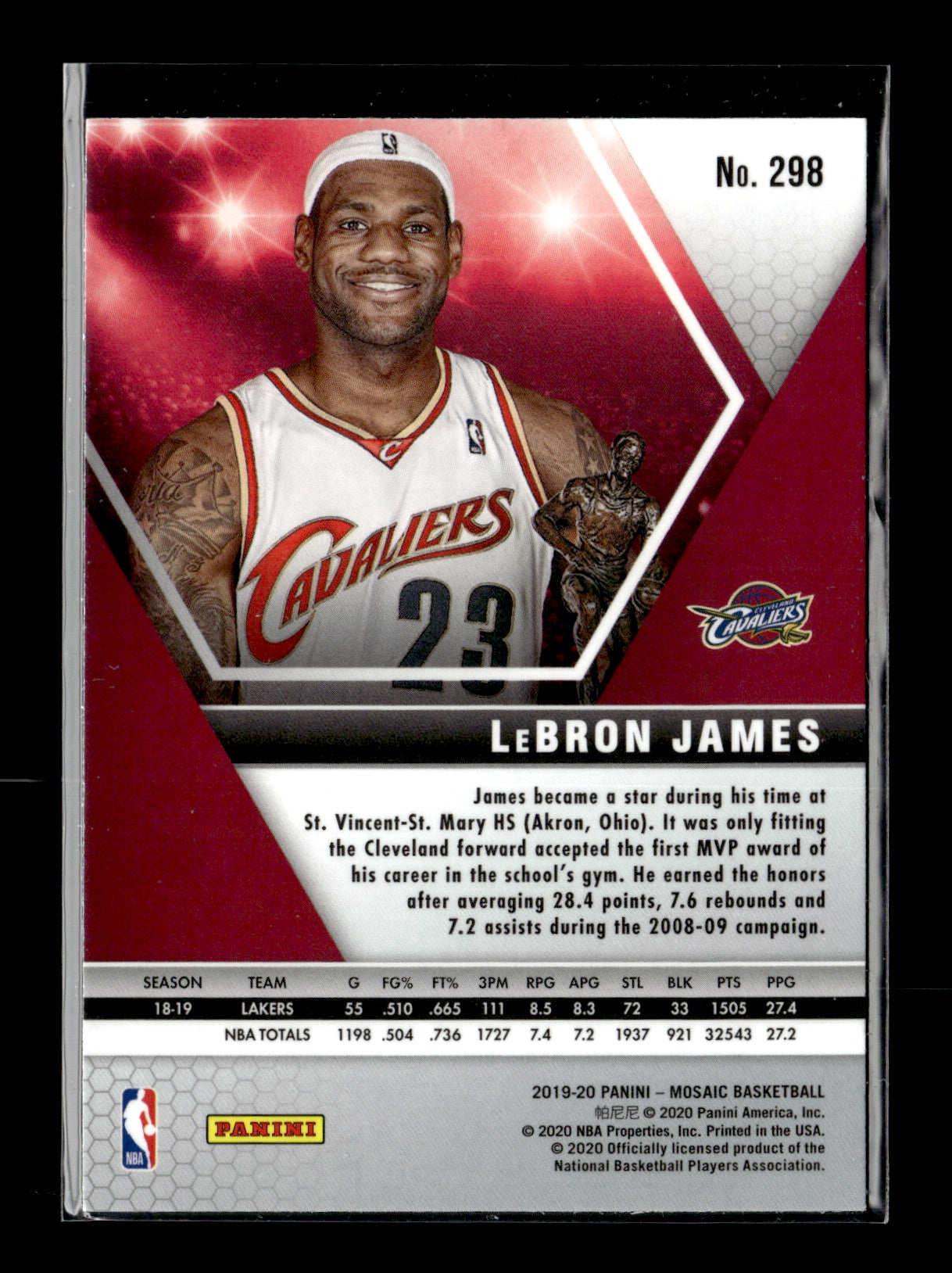 2019-20 Panini Mosaic LeBron James #298 Cleveland Cavaliers