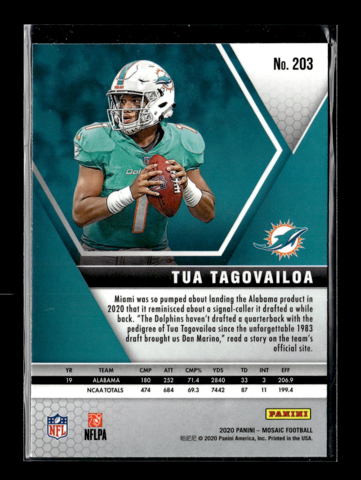 2020 Panini Mosaic Tua Tagovailoa #203 Miami Dolphins