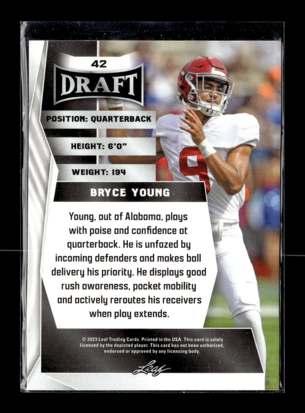 2023 Leaf Draft Bryce Young #42 Green Alabama Crimson Tide
