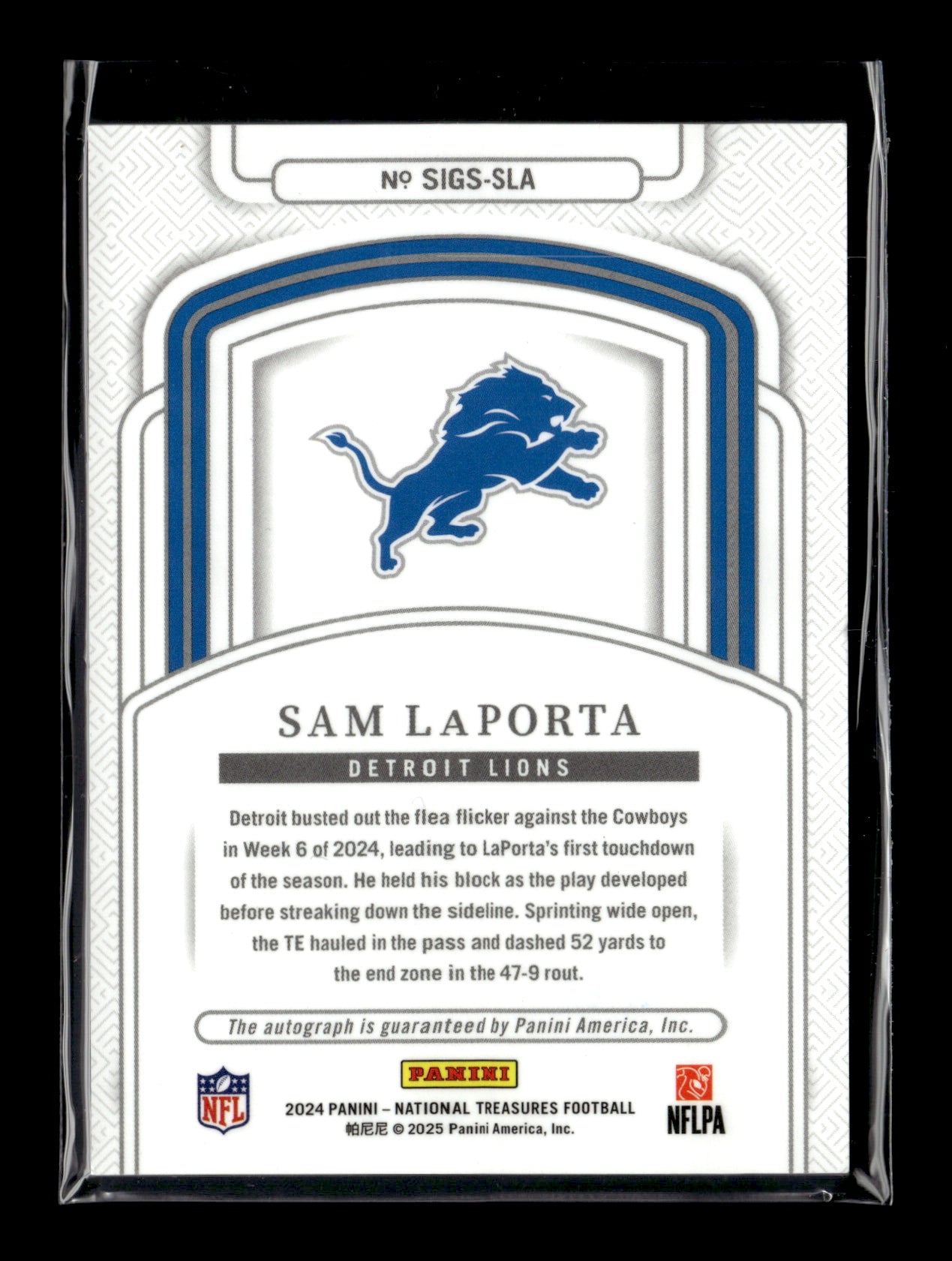2024 Panini National Treasures Sam LaPorta #SIGS-SLA Signatures #/99 Detroit Lions