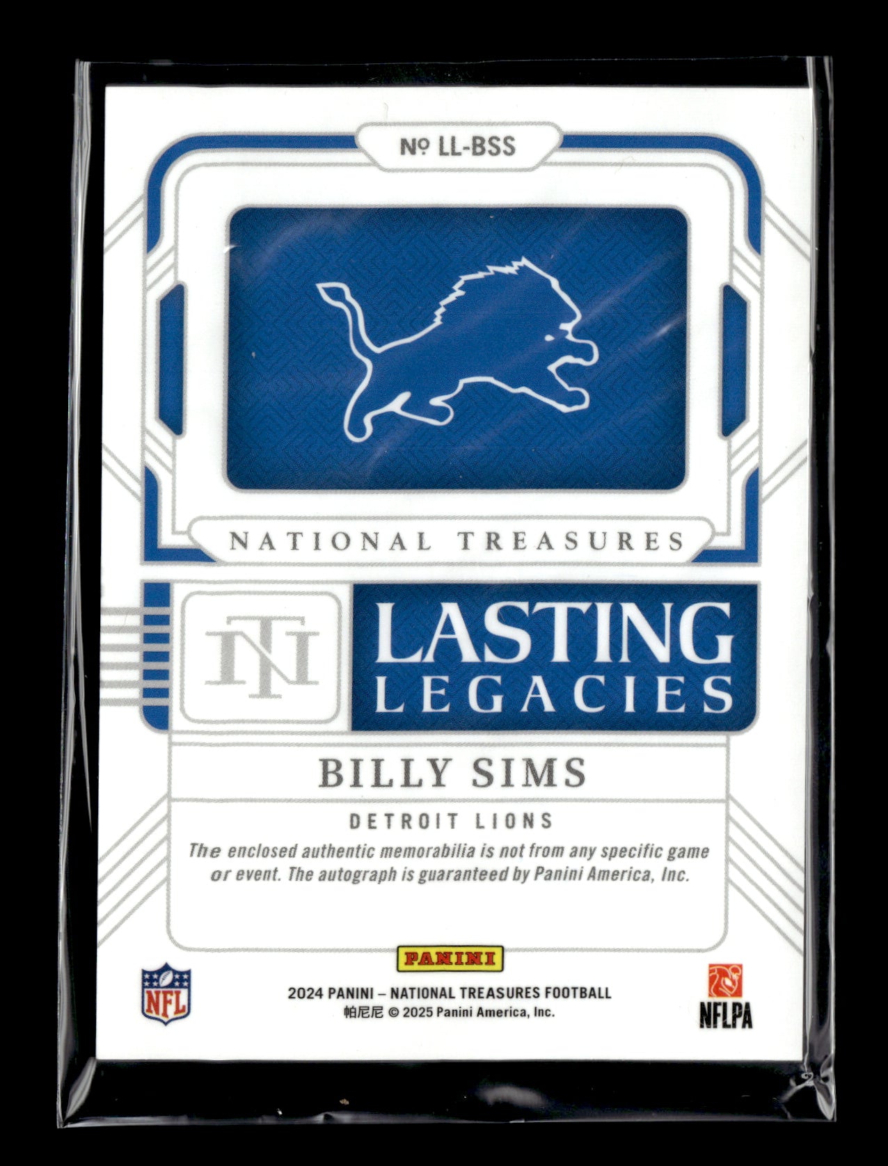 2024 Panini National Treasures Billy Sims #LL-BSS Lasting Legacies #/99 Detroit Lions