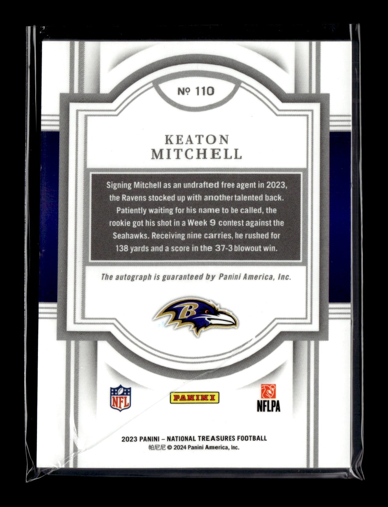 2023 Panini National Treasures Keaton Mitchell #110 Holo Silver #/25 Baltimore Ravens