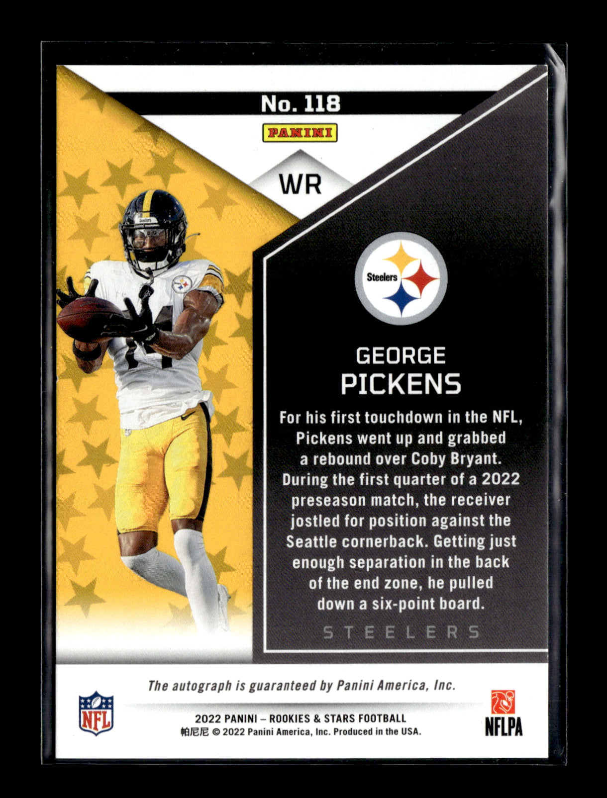 2022 Panini Rookies & Stars George Pickens #118 Rookies Signatures #/299 Pittsburgh Steelers