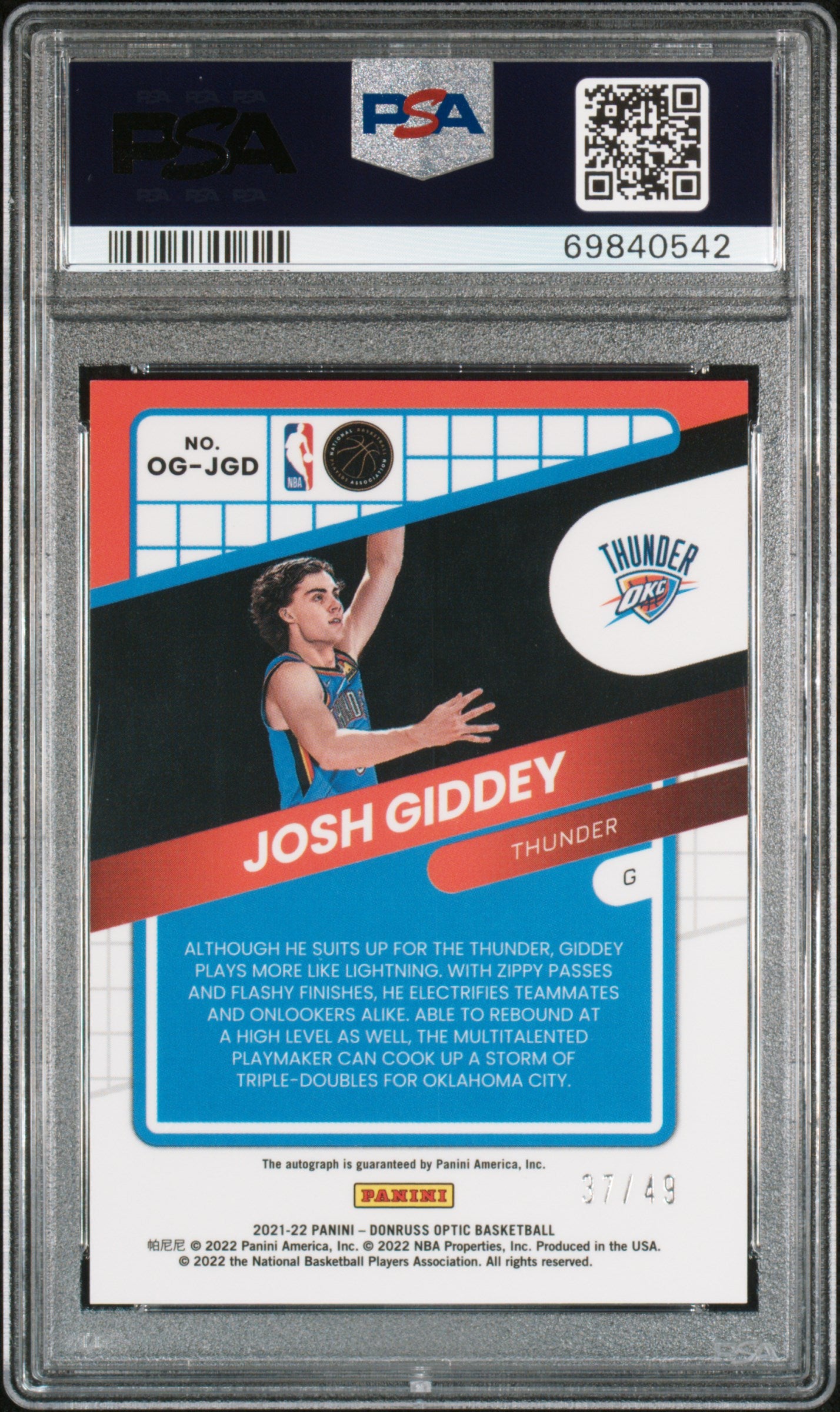 2021 Panini Donruss Optic Opti-Graphs Josh Giddey #OGJGD Opti-Graphs PSA 10