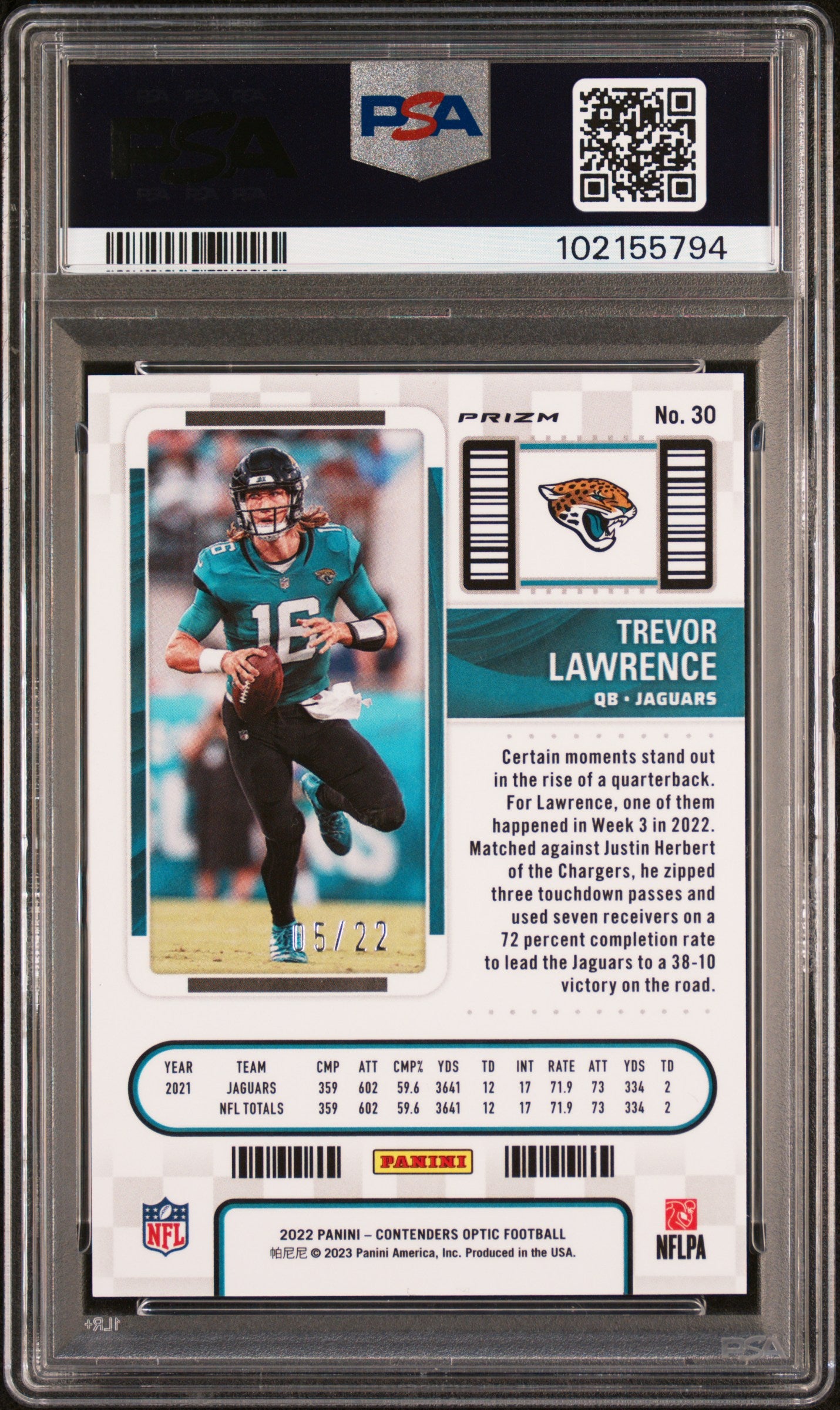 2022 Panini Contenders Optic Trevor Lawrence #30 Cracked Ice PSA 9