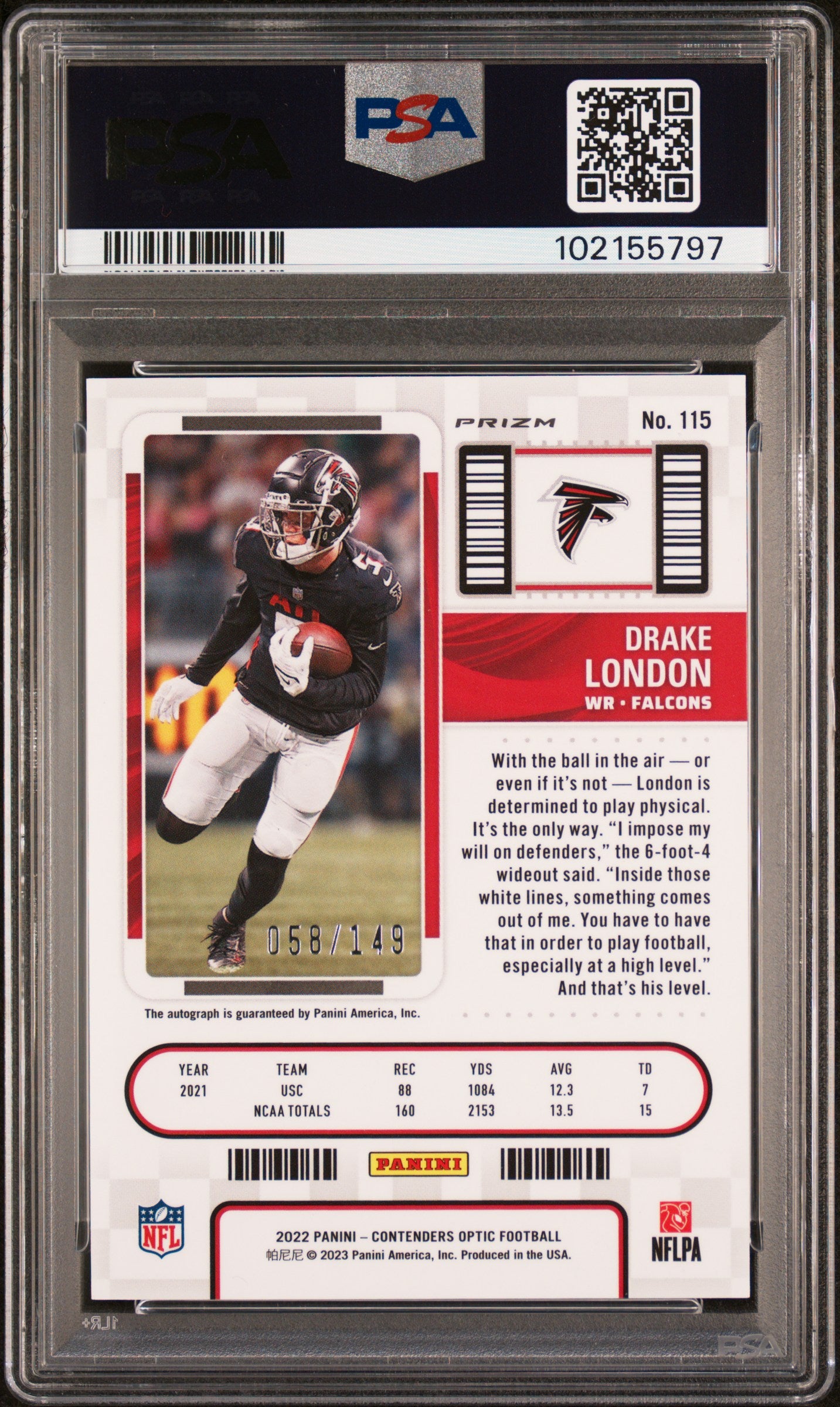 2022 Panini Contenders Optic Drake London #115 Autograph-Red PSA 10