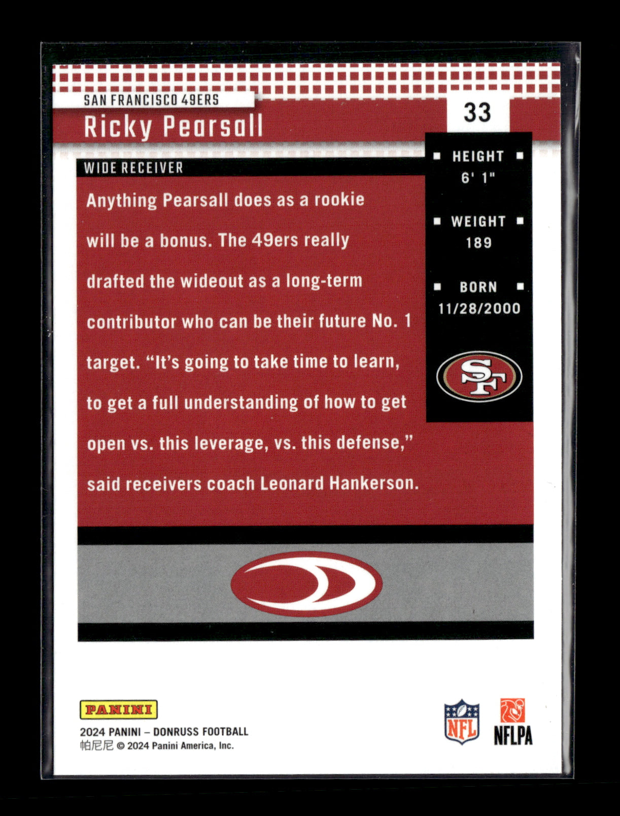 2024 Donruss Ricky Pearsall #33 Retro 2004 San Francisco 49ers