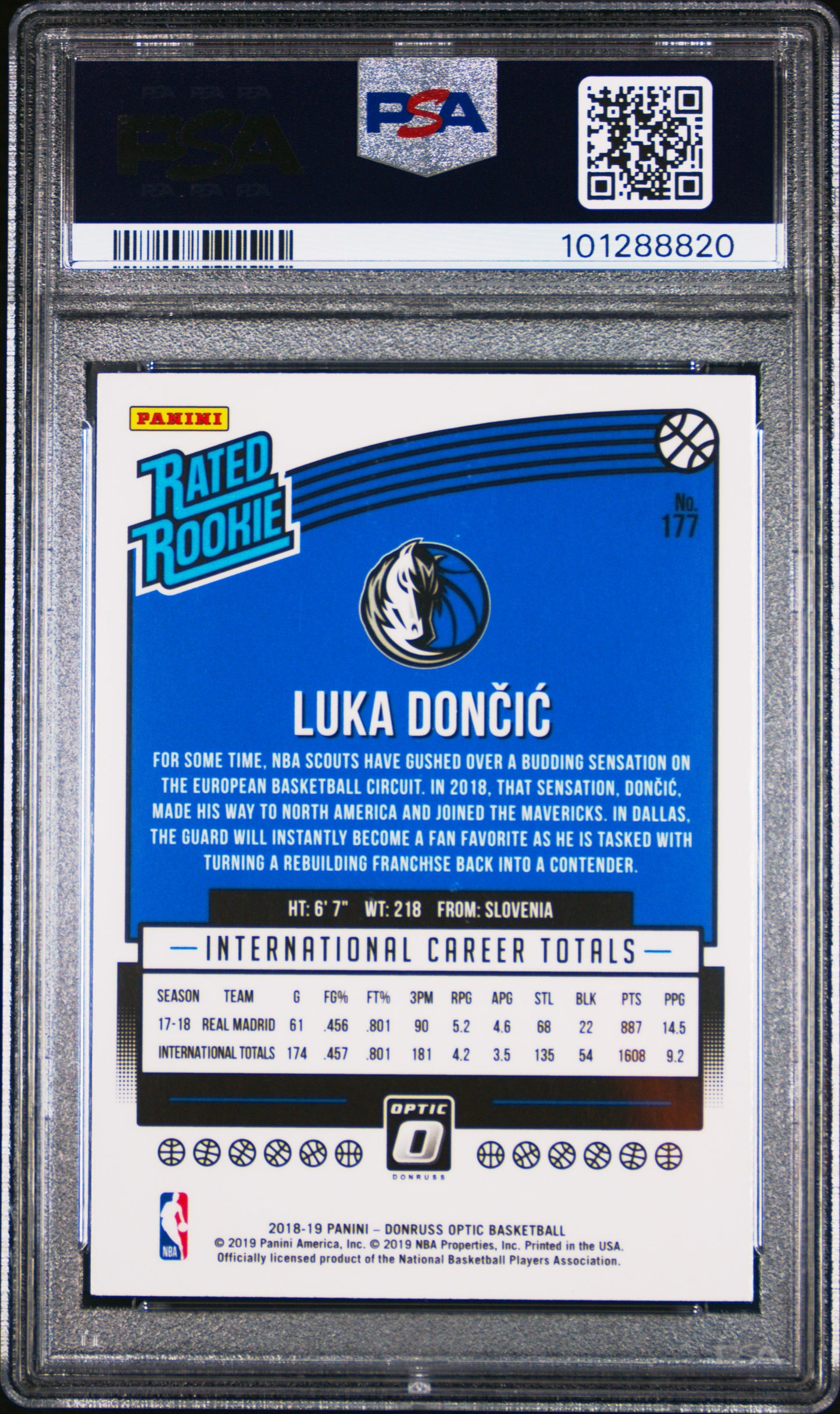 2018 Panini Donruss Optic Luka Doncic #177 PSA 10 Dallas Mavericks