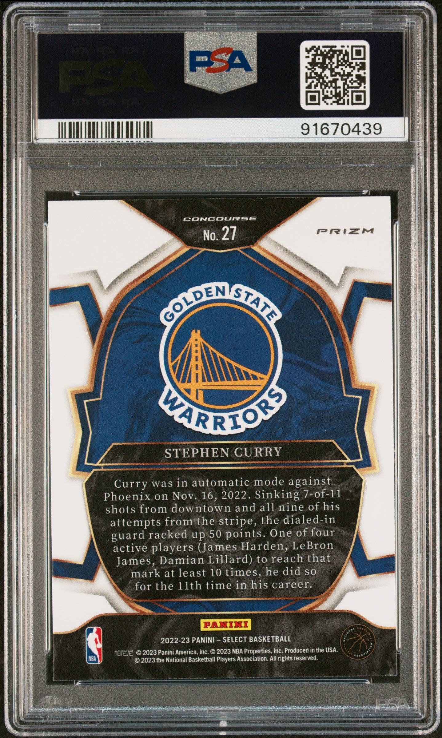 2022 Panini Select Stephen Curry #27 Silver PSA 10 Golden State Warriors