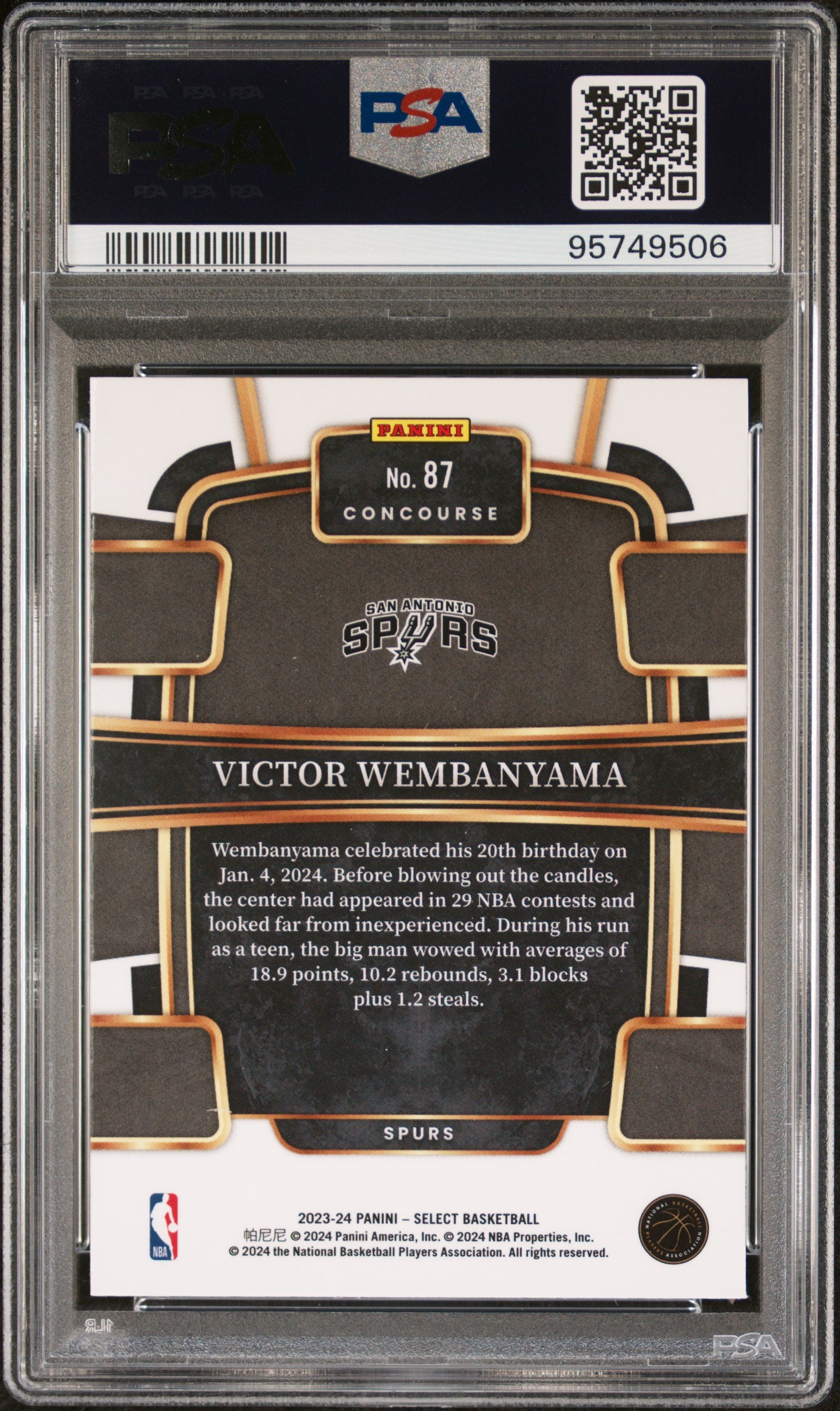 2023 Panini Select Victor Wembanyama #87 Blue PSA 10 San Antonio Spurs