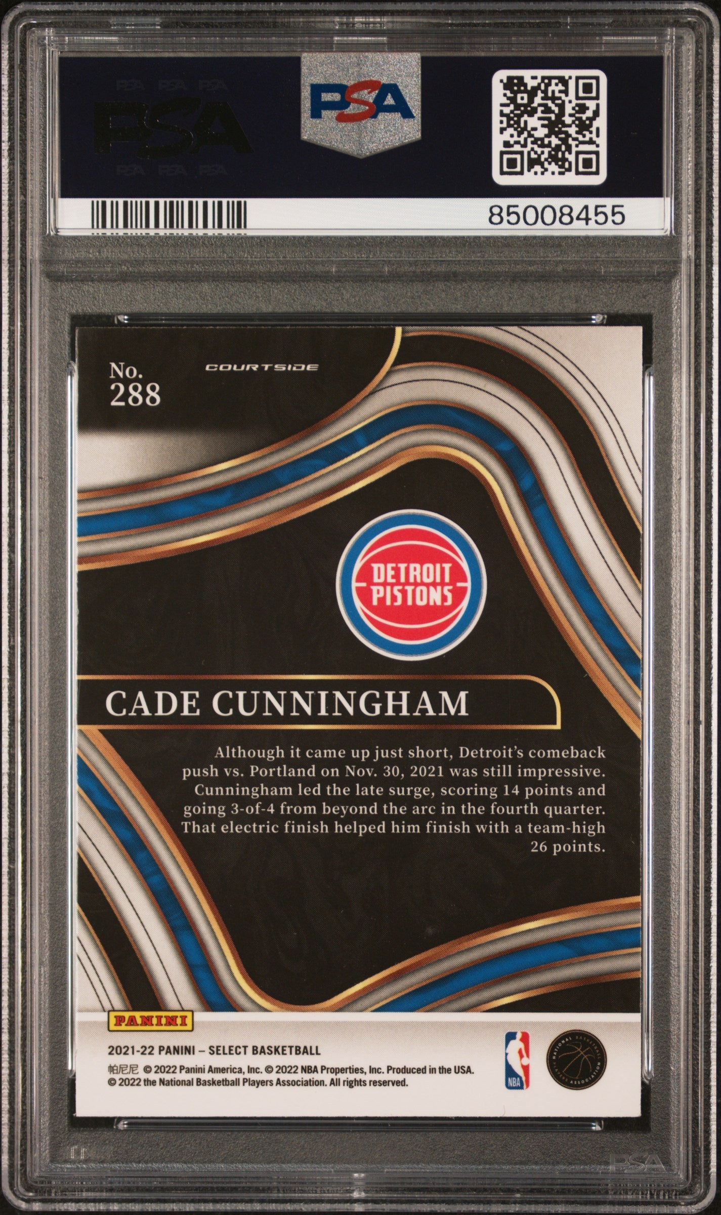 2021 Panini Select Cade Cunningham #288 PSA 10 San Antonio Spurs