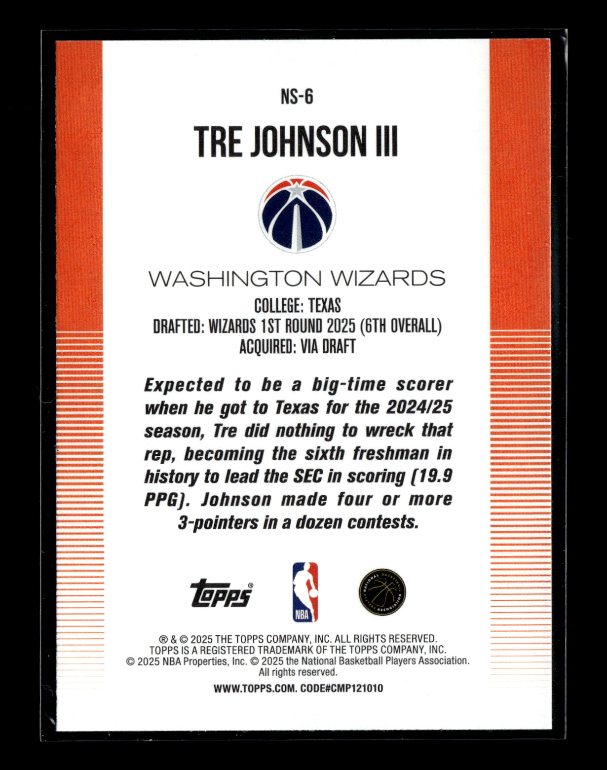 2025-26 Topps #NS-6 Tre Johnson III New School Washington Wizards
