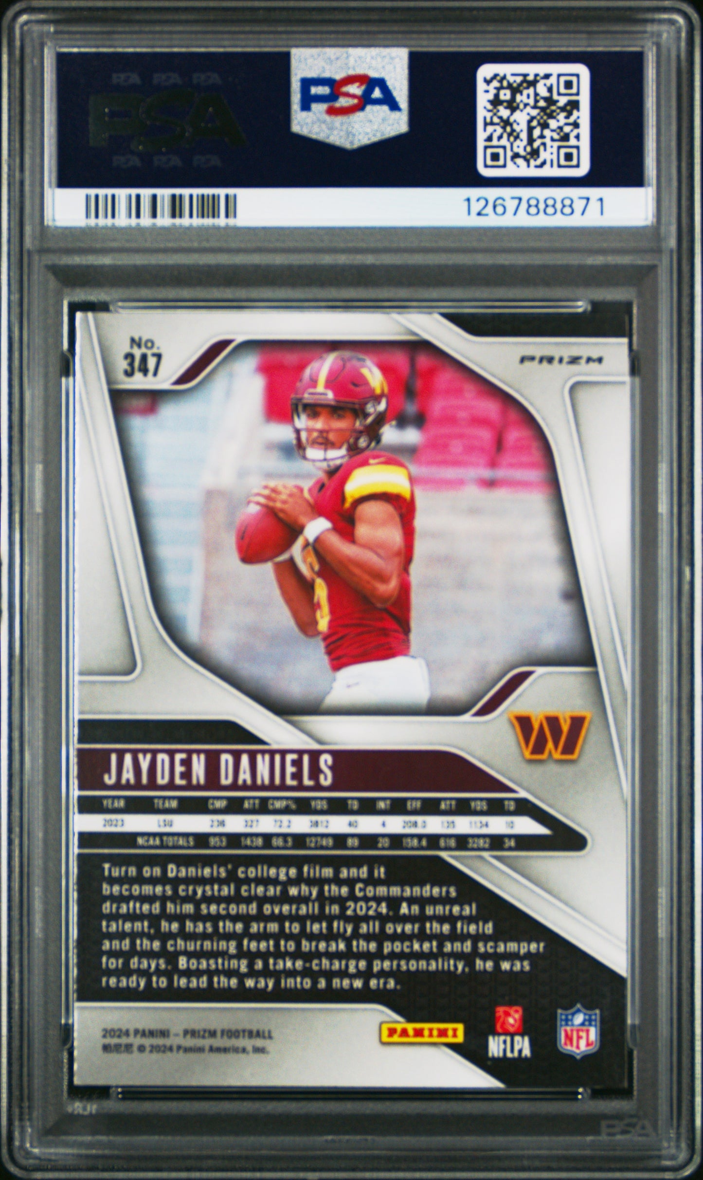 2024 Panini Prizm Jayden Daniels #347 Pink Prizm PSA 8 Washington Commanders
