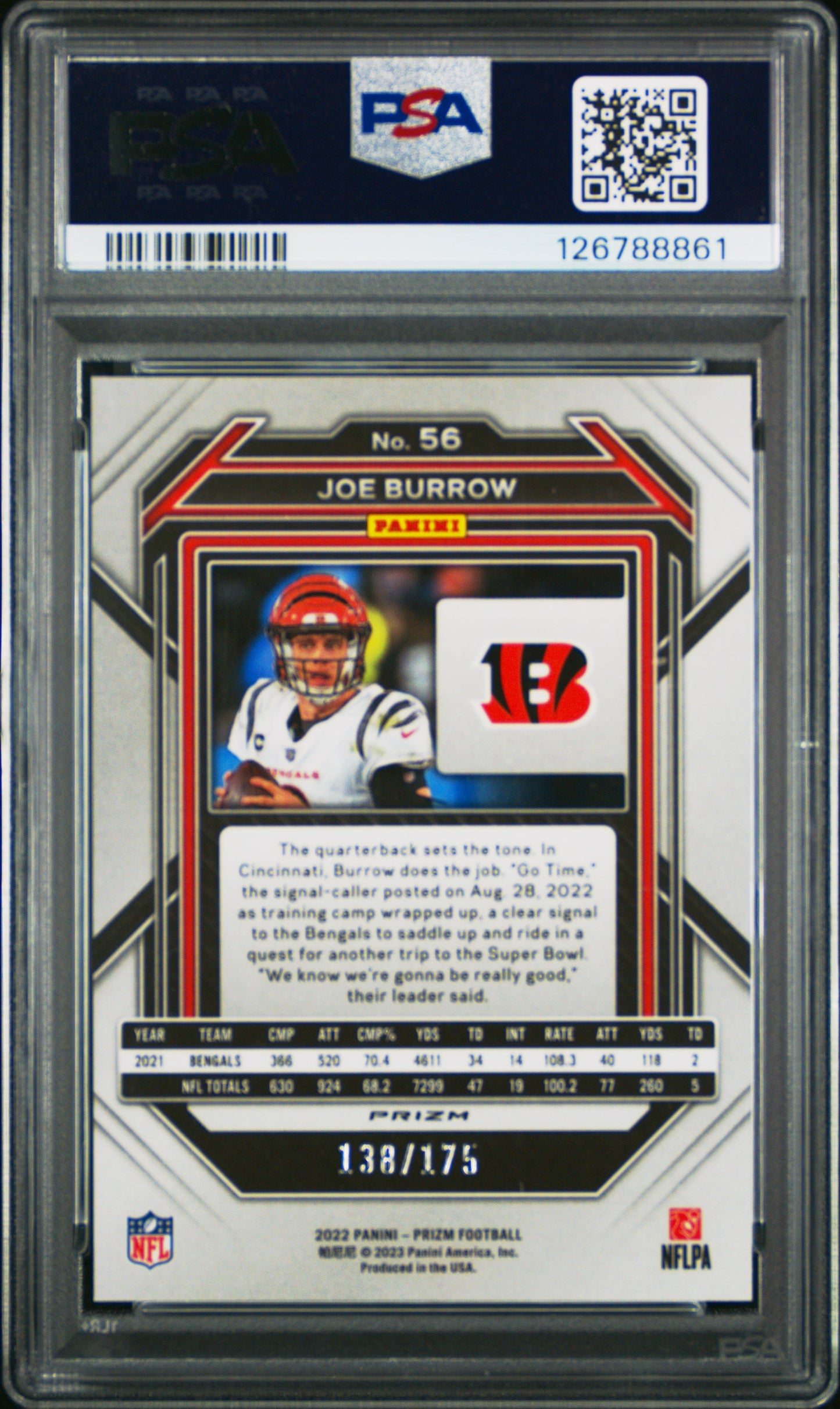 2022 Panini Prizm Joe Burrow #56 Hyper Prizm PSA 9 Cincinnati Bengals