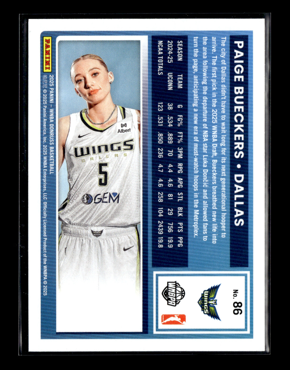 2025 Donruss WNBA Paige Bueckers #86 Dallas Wings